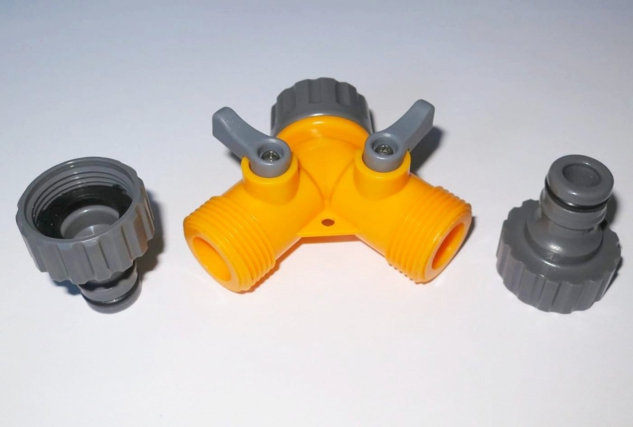 Rozdvojka s ventily pro 2 rychlospojky 3/4" - plast