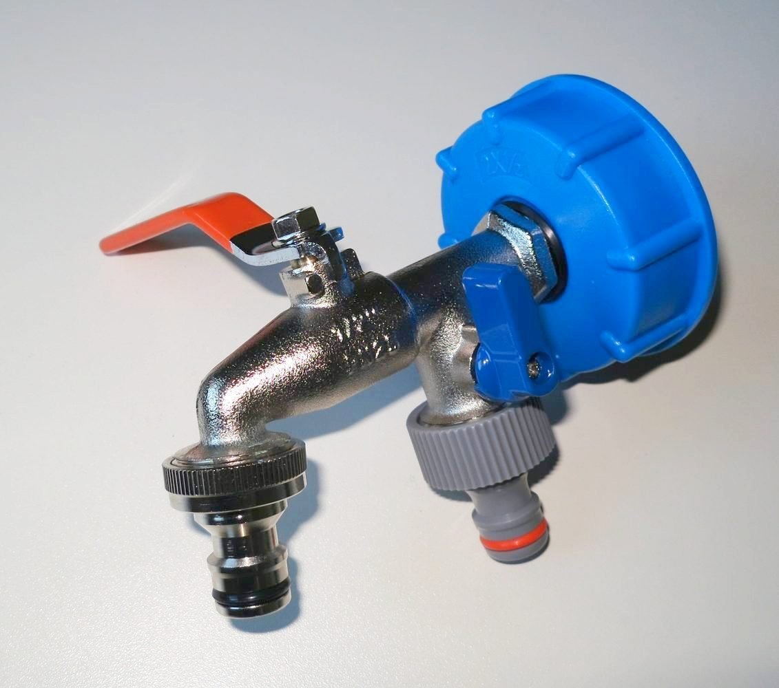 Výhodný set - výpustný dvoj-ventil na IBC nádrž 3/4", redukce 1/2" víčko k IBC, konektor